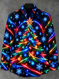 Oceanlyte Men's Long Sleeve Shirt - Neon Christmas Tree With Ornaments And Star Print