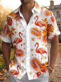 Oceanlyte Men's Hawaiian Flamingo And Palm Leaves Print Short Sleeve Shirt with Chest Pocket