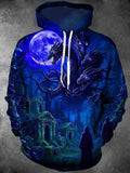 Oceanlyte Men's Multi-headed Dragon And Graveyard Print Long Sleeve Hoodie