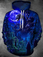 Oceanlyte Men's Multi-headed Dragon And Graveyard Print Long Sleeve Hoodie