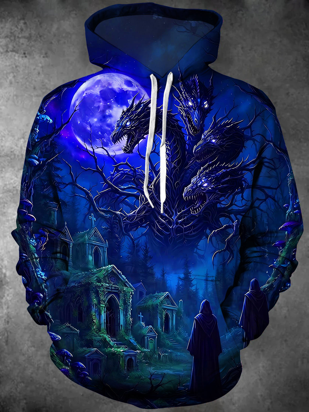 Oceanlyte Men's Multi-headed Dragon And Graveyard Print Long Sleeve Hoodie