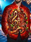 Oceanlyte Men's Long Sleeve Shirt - Christmas Treble Clef And Musical Notes With Holly And Snowflakes Print with Chest Pocket