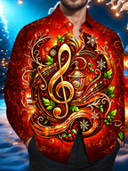 Oceanlyte Men's Long Sleeve Shirt - Christmas Treble Clef And Musical Notes With Holly And Snowflakes Print with Chest Pocket