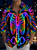 Oceanlyte Men's Graphic Neon Rainbow Skeleton Print Long Sleeve Shirt with Chest Pocket