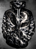Oceanlyte Men's Graphic Eagle On Mountain With Moon Print Long Sleeve Hoodie