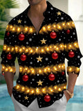 Oceanlyte Men's Long Sleeve Shirt - Christmas Garland With Lights Ornaments Stars And Snowflakes Print with Chest Pocket