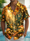 Oceanlyte Men's Short Sleeve Shirt - Autumn Forest With Glowing Mushrooms And Butterflies Print with Chest Pocket