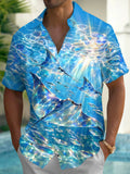 Oceanlyte Men's Hawaiian Manta Ray Print Ocean Water Print Short Sleeve Shirt with Chest Pocket