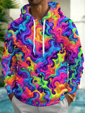 Oceanlyte Men's Printed Neon Liquid Psychedelic Swirl Pattern Long Sleeve Hoodie