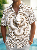 Oceanlyte Men's Graphic 3D Jade Dragon Relief Print Short Sleeve Shirt with Chest Pocket