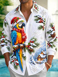 Oceanlyte Men's Graphic Christmas Parrot Print Long Sleeve Shirt with Chest Pocket
