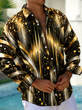 Oceanlyte Men's Long Sleeve Shirt - Abstract Gold And Black Splatter With Radial Lines Print with Chest Pocket