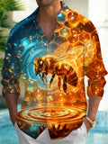 Oceanlyte Men's Printed Bee And Honeycomb Print Long Sleeve Shirt with Chest Pocket