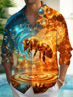 Oceanlyte Men's Printed Bee And Honeycomb Print Long Sleeve Shirt with Chest Pocket