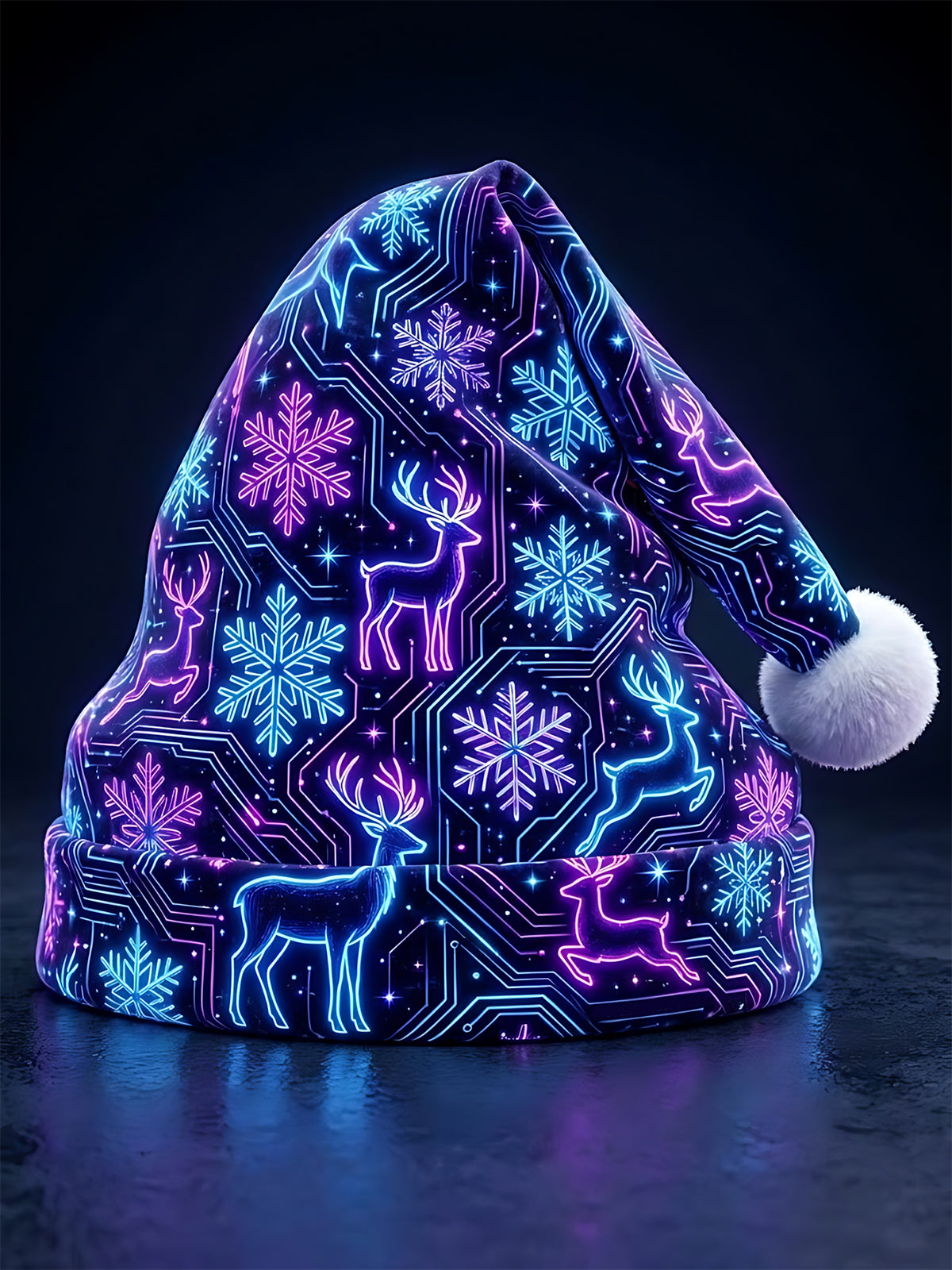 Oceanlyte Men's Christmas Neon Circuit Board Reindeer And Snowflakes Print Hat