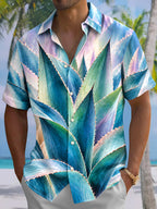 Oceanlyte Men's Hawaiian Agave Plant Leaves Print Short Sleeve Shirt with Chest Pocket
