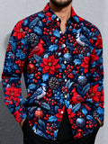 Oceanlyte Men's Printed Christmas Birds And Ornaments Print Long Sleeve Shirt with Chest Pocket
