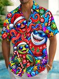 Oceanlyte Men's Hawaiian Christmas Marine Life Print Short Sleeve Shirt with Chest Pocket