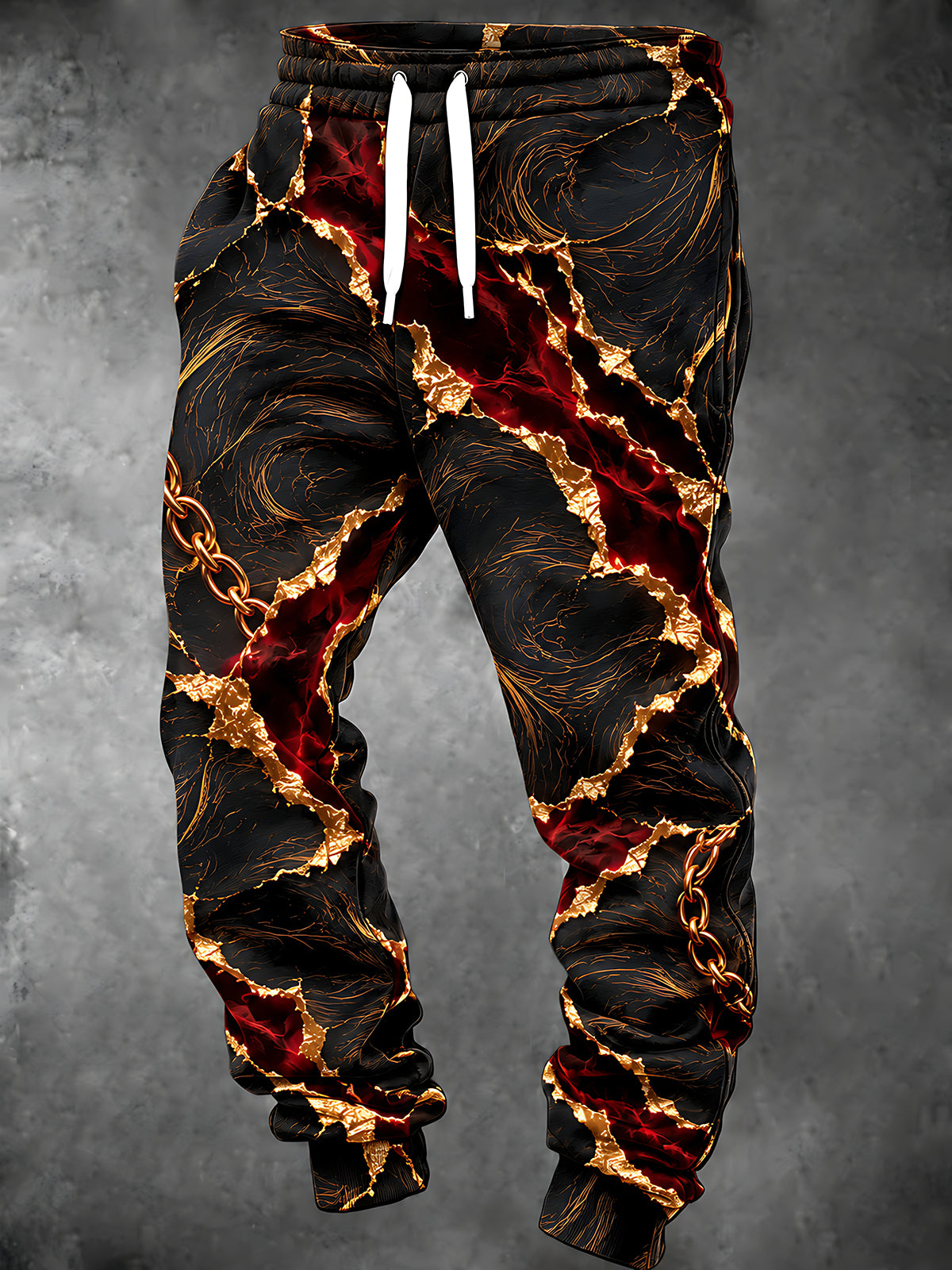 Oceanlyte Men's Pants - Abstract Cracked Surface With Gold Veins And Red Interior Print