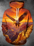 Oceanlyte Men's Bald Eagle Over Canyon Sunset Landscape Print Long Sleeve Hoodie