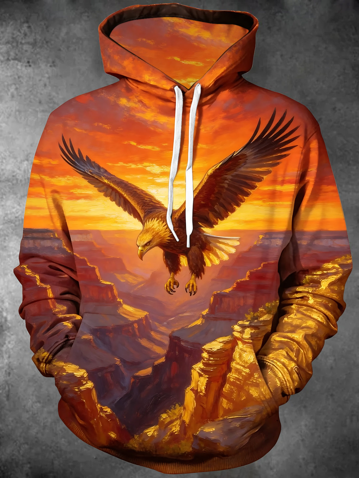 Oceanlyte Men's Bald Eagle Over Canyon Sunset Landscape Print Long Sleeve Hoodie
