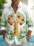 Oceanlyte Men's Tree Of Knowledge With Snake And Apples Print Short Sleeve Shirt with Chest Pocket