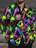 Oceanlyte Men's Long Sleeve Shirt - Christmas Neon Candy Canes And Gift Boxes Print with Chest Pocket