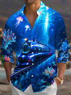 Oceanlyte Men's Graphic Underwater Train Print Long Sleeve Shirt with Chest Pocket