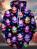 Oceanlyte Men's Long Sleeve Hoodie - Neon Santa Claus With Snowflakes And Gifts Print