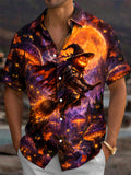 Oceanlyte Men's Graphic Pumpkin Knight Print Short Sleeve Shirt with Chest Pocket