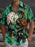 Oceanlyte Men's Short Sleeve Shirt - Halloween Snake And Roses With Graveyard Print with Chest Pocket