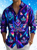 Oceanlyte Men's Neon Iridescent Geometric Maple Leaf Print Long Sleeve Shirt with Chest Pocket
