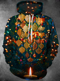 Oceanlyte Men's Christmas Golden Leaves And Candlelight Print Long Sleeve Hoodie
