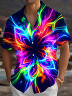 Oceanlyte Men's Hawaiian Neon Fractal Flower Print Short Sleeve Shirt with Chest Pocket