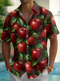 Oceanlyte Men's Hawaiian Red Apples And Green Leaves Print Short Sleeve Shirt with Chest Pocket