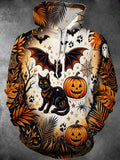 Oceanlyte Men's Halloween Black Cats And Pumpkins Print Long Sleeve Hoodie