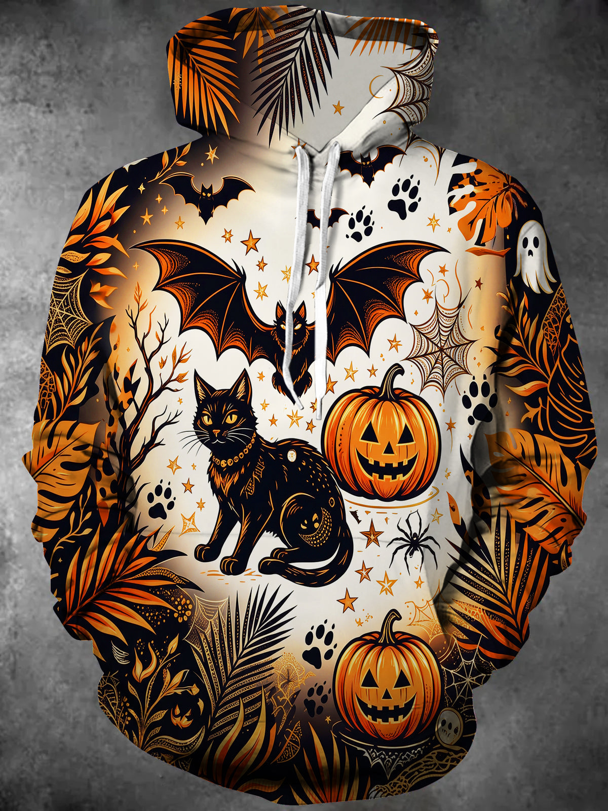Oceanlyte Men's Halloween Black Cats And Pumpkins Print Long Sleeve Hoodie