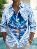 Oceanlyte Men's Winter Arctic Cabin And Aurora Borealis Print Long Sleeve Shirt with Chest Pocket