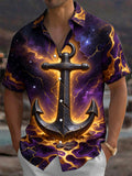 Oceanlyte Men's Hawaiian Galaxy Anchor With Lava Cracks Print Short Sleeve Shirt with Chest Pocket