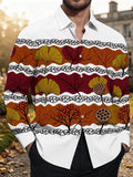 Oceanlyte Men's Striped Autumn Leaves And Berries Print Long Sleeve Shirt with Chest Pocket