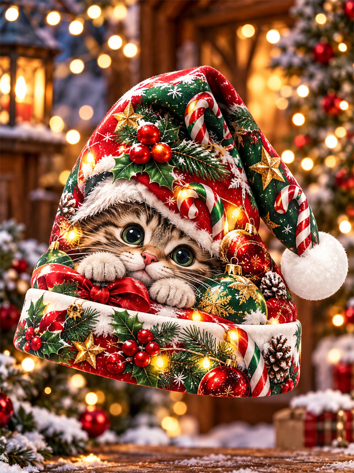 Oceanlyte Men's Printed Cute Kitten And Christmas Ornaments Print Hat