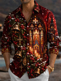 Oceanlyte Men's Long Sleeve Shirt - Christmas Gothic Stained Glass Window And Religious Figures Print with Chest Pocket