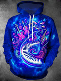 Oceanlyte Men's Neon Musical Instruments And Starry Sky Print Long Sleeve Hoodie