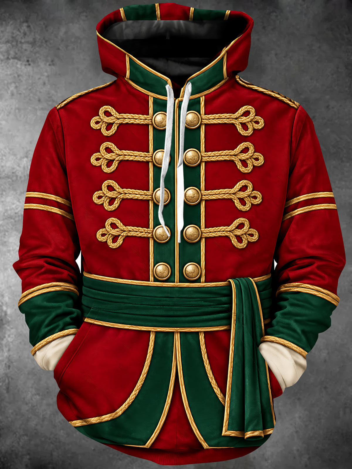 Oceanlyte Men's Long Sleeve Hoodie - Christmas Military Band Uniform With Gold Braiding And Buttons Print