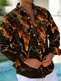 Oceanlyte Men's Abstract Geometric Lava And Wave Lines Print Long Sleeve Shirt with Chest Pocket