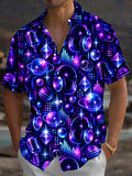 Oceanlyte Men's Neon Music Equipment And Disco Balls Print Short Sleeve Shirt with Chest Pocket