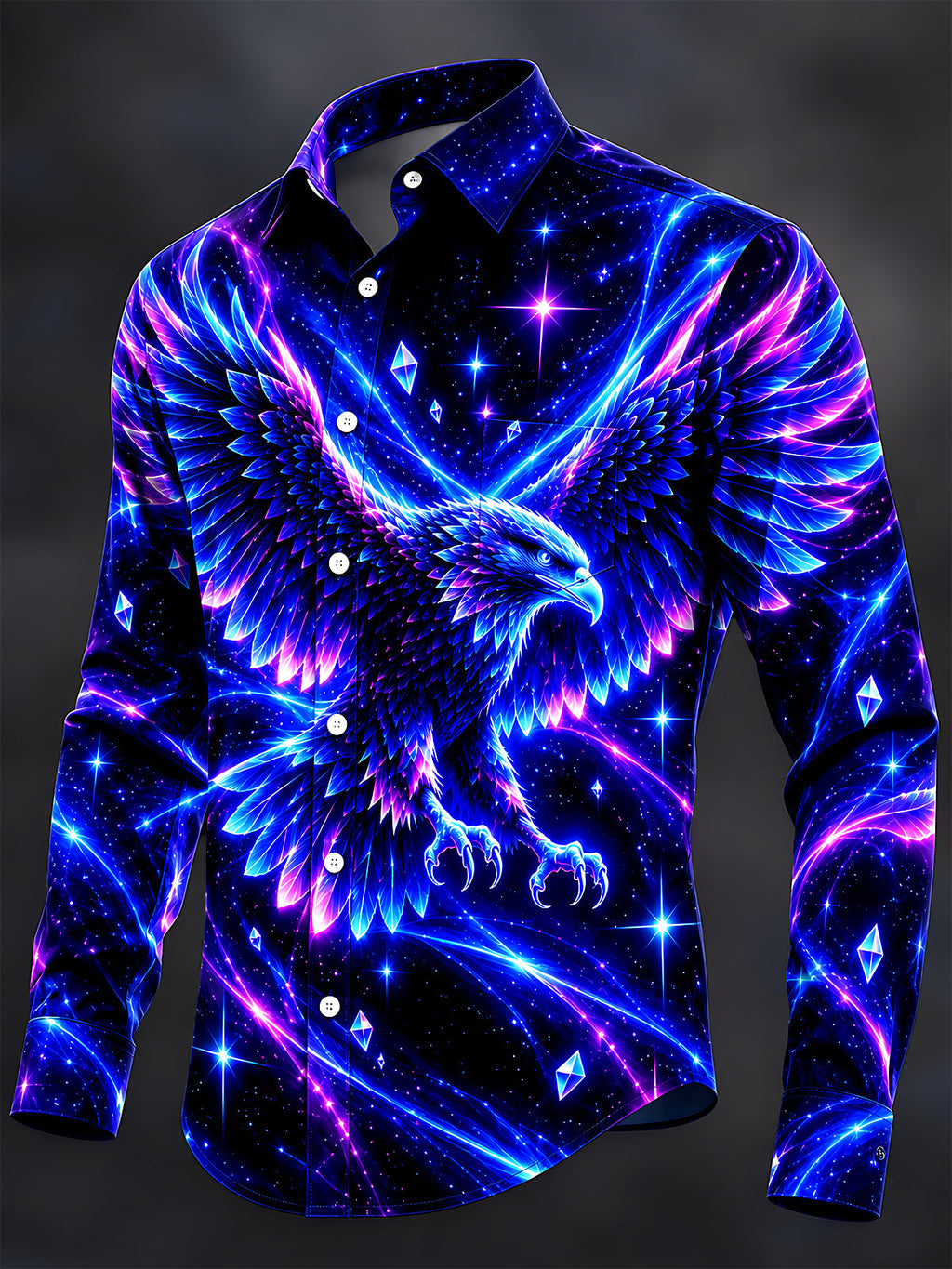 Oceanlyte Men's Neon Eagle With Galaxy Background Print Long Sleeve Shirt with Chest Pocket