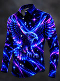 Oceanlyte Men's Neon Eagle With Galaxy Background Print Long Sleeve Shirt with Chest Pocket