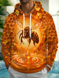 Oceanlyte Men's Graphic Honey Bee And Honeycomb Print Long Sleeve Hoodie
