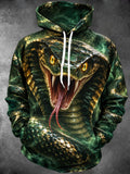 Oceanlyte Men's Long Sleeve Hoodie - Cobra Snake With Open Mouth And Forked Tongue Print